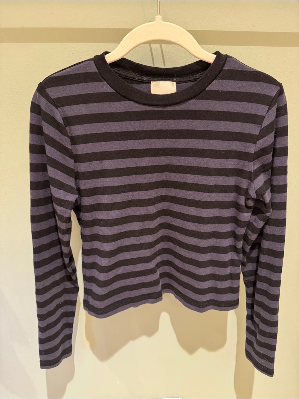 Striped Long-Sleeve Crewneck Tee - Black & Purple
